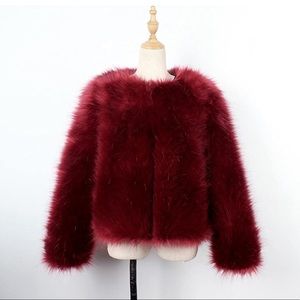 Maroon Faux Fur Fluffy Coat